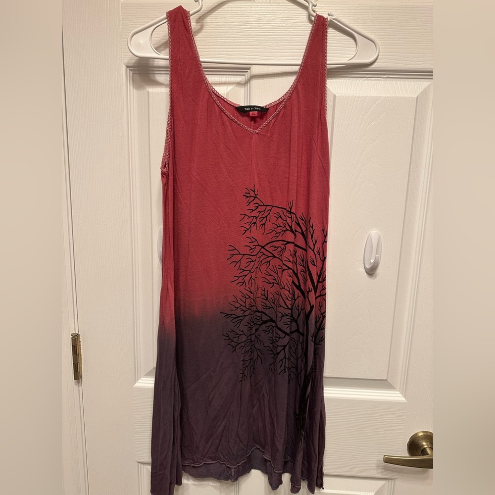 Pink and Purple Sleeveless Dress with Tree Design 💜💗